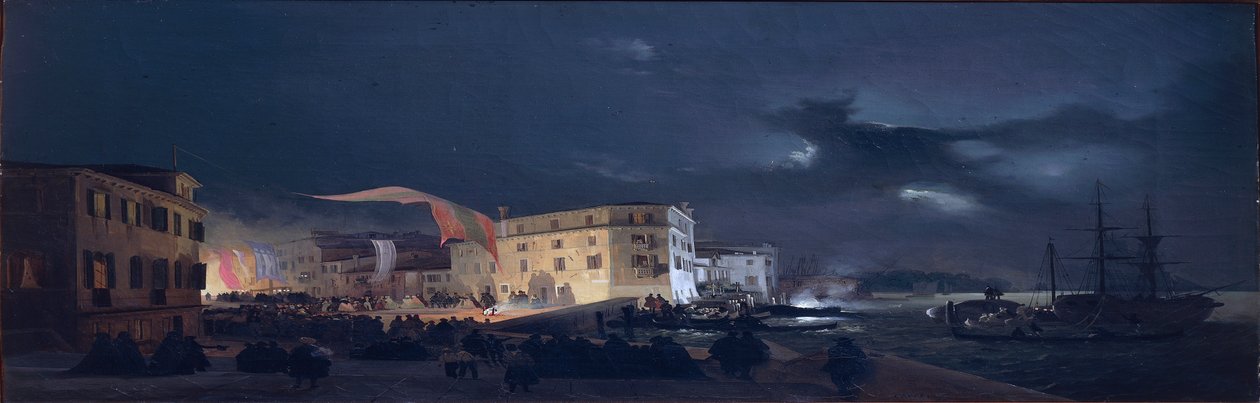 Night Festival in San Pietro di Castello, Venice Lagoon by Ippolito Caffi