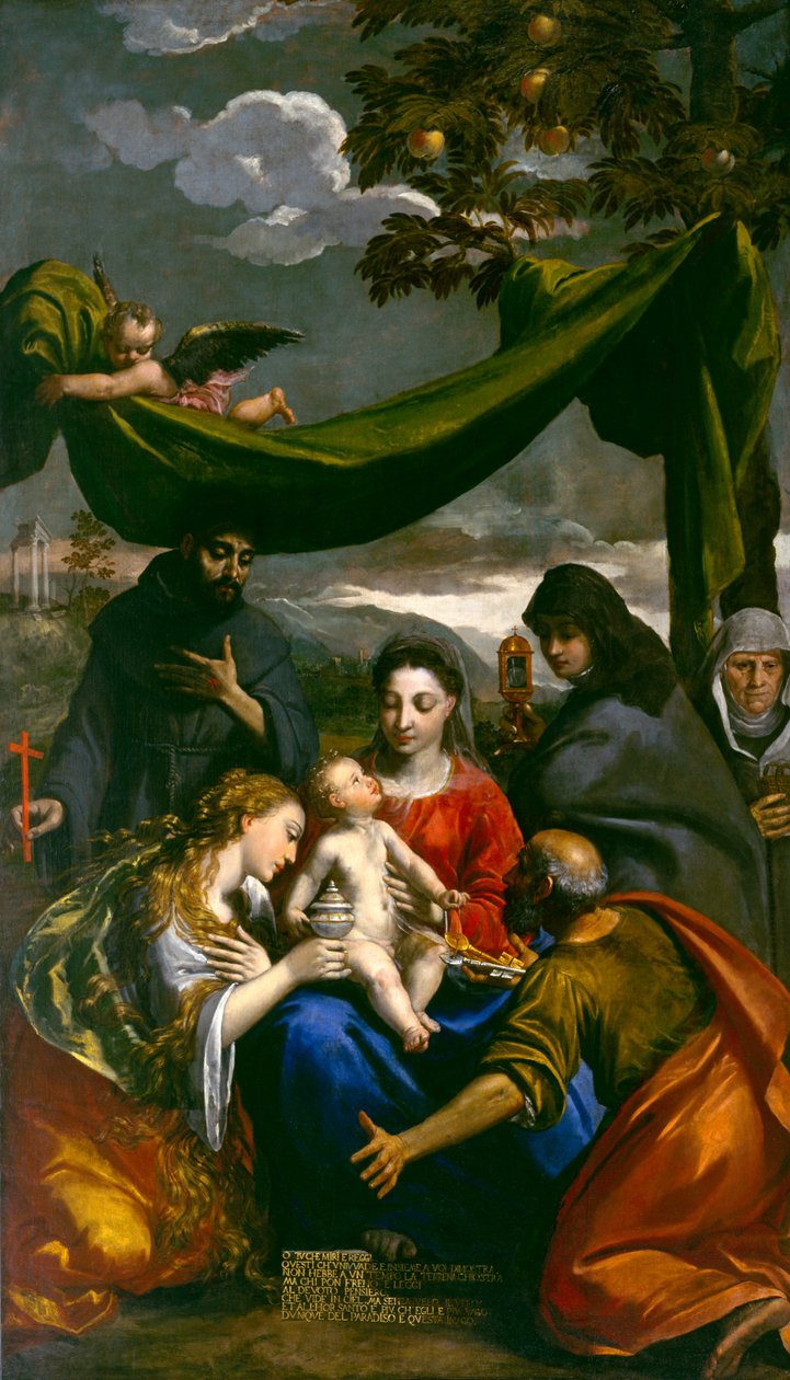 Virgin and Child with Saints Mary Magdalene, Peter, Clare, Francis and an Abbess, c.1600 by Ippolito Scarsella