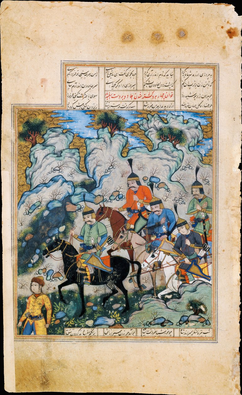 Esfandiyar and His Army Manuscript Illumination from the Epic Shahname by Ferdowsi by Iranian Master