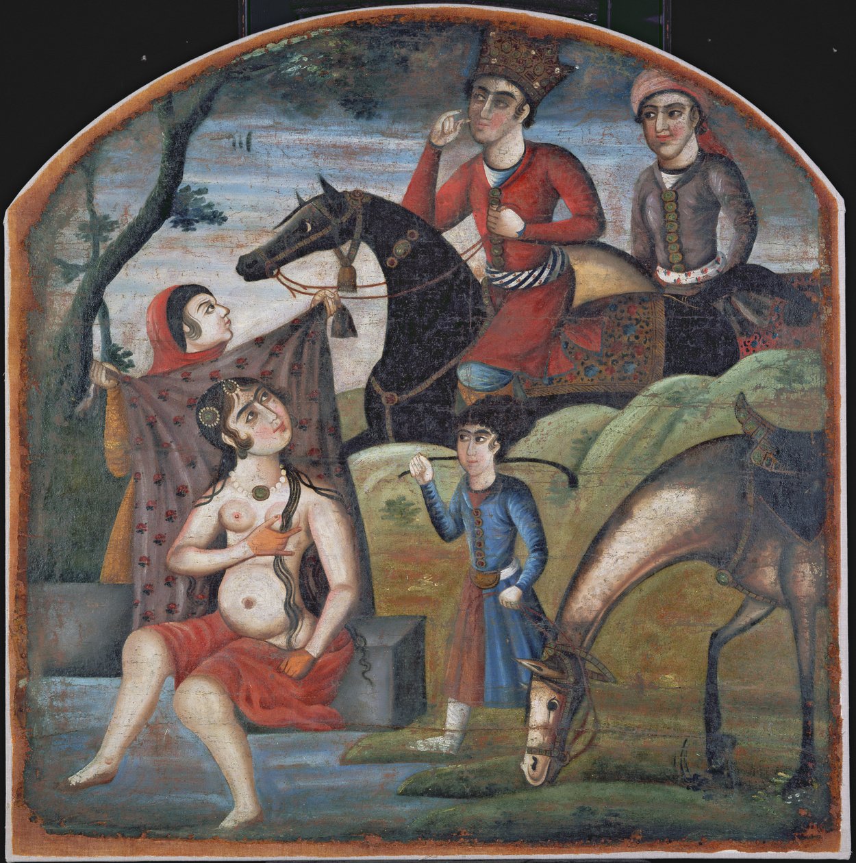 Khusraw Discovers Shirin Bathing by Iranian School