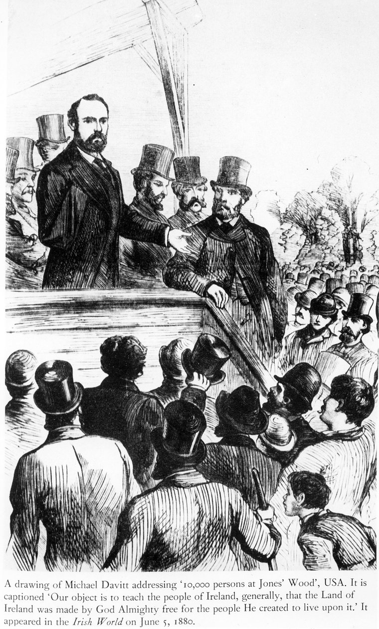 Michael Davitt addressing 100,000 persons at Jones Wood, USA, from Irish World, June 5 1880 by Irish School