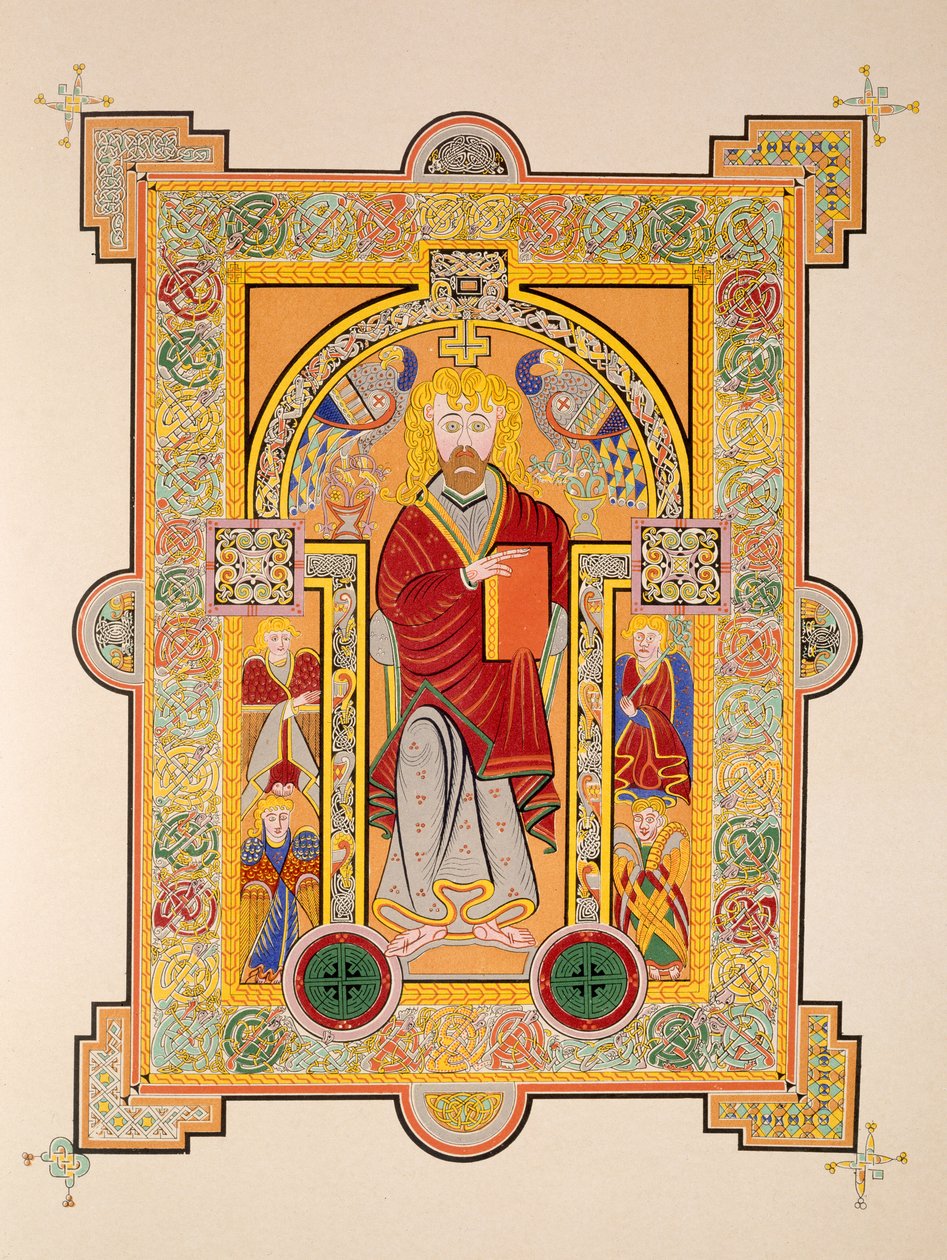 Saint Matthew, from a facsimile copy of the Book of Kells, published by Day & Son by Irish School