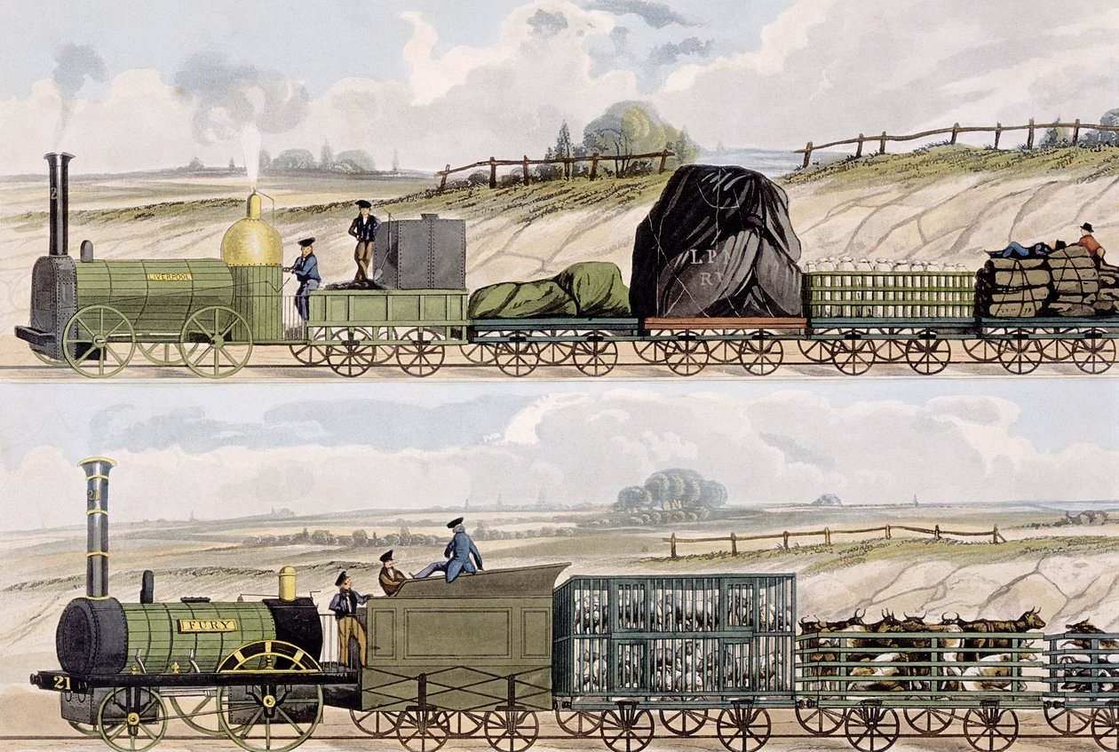A Train of Wagons (top) and a Train of Cattle, Sheep and Pigs (bottom) from 
