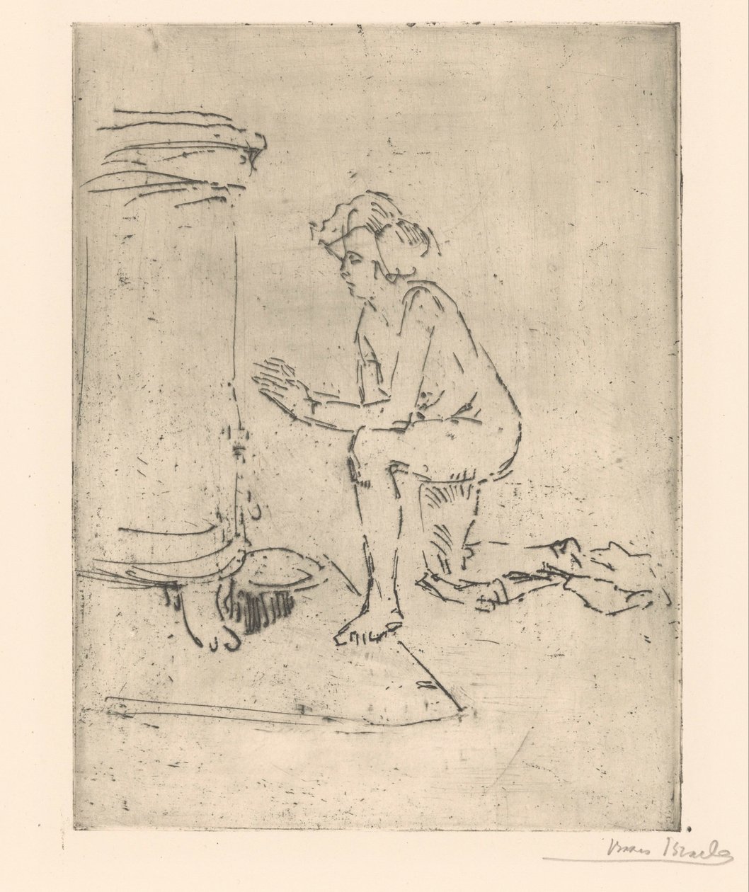 Kneeling Model by the Stove by Isaac Israels (signed by artist)