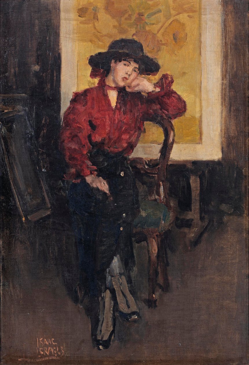 An elegant lady posing before the sunflowers of Vincent van Gogh, c.1916-20 by Isaac Israels