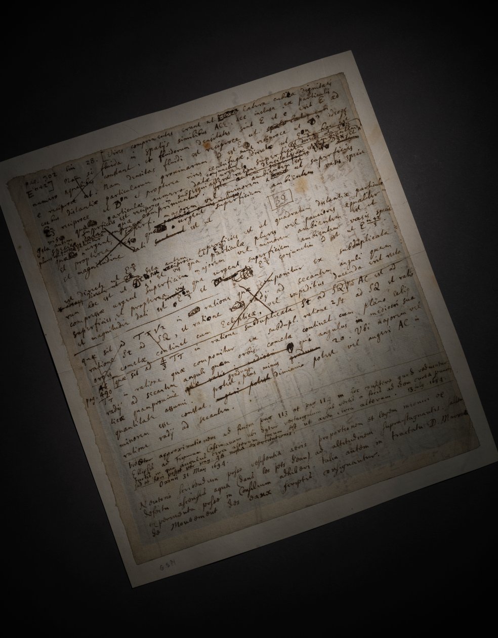 Two Pages of Revisions to the Principia Mathematica by Isaac Newton