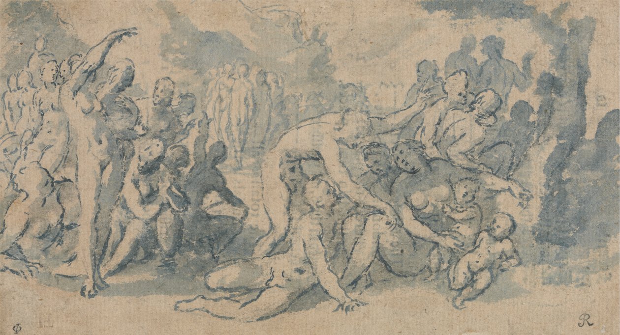 Classical Study with Numerous Nude Figures by Isaac Oliver