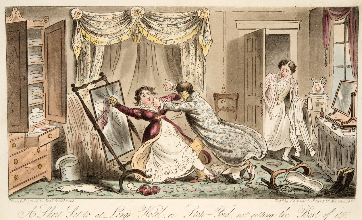 A Short Set to at Longs Hotel or Stop-Ford not getting the best of it, from The English Spy by Isaac Robert Cruikshank