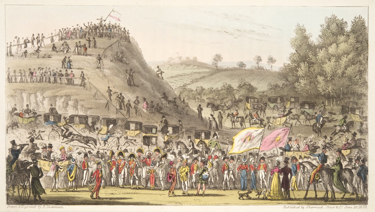 Eton Montem, and the Mount, Salt Hill, from The English Spy, published 1824 by Isaac Robert Cruikshank