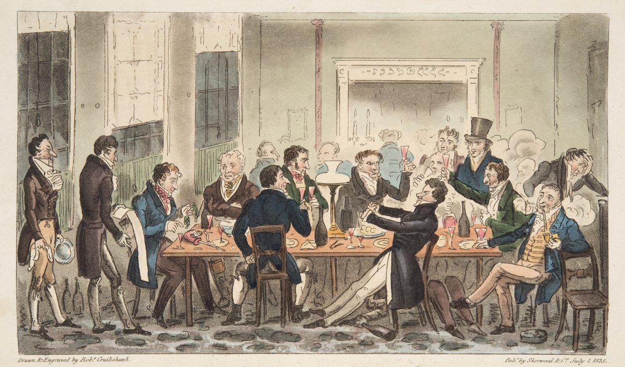 Evening and in High Spirits, a scene at Longs Hotel, Bond Street, from The English Spy by Isaac Robert Cruikshank