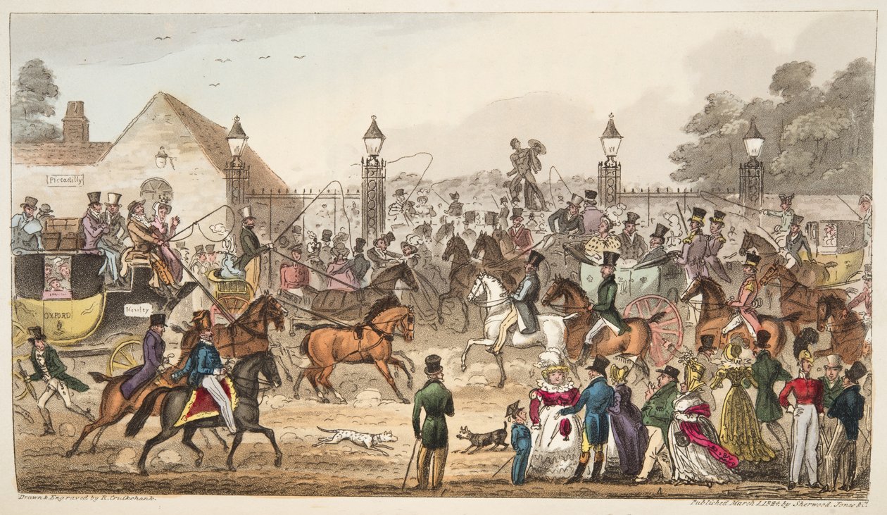 The Arrival, or Western Entrance into Cockney Land, from The English Spy by Isaac Robert Cruikshank