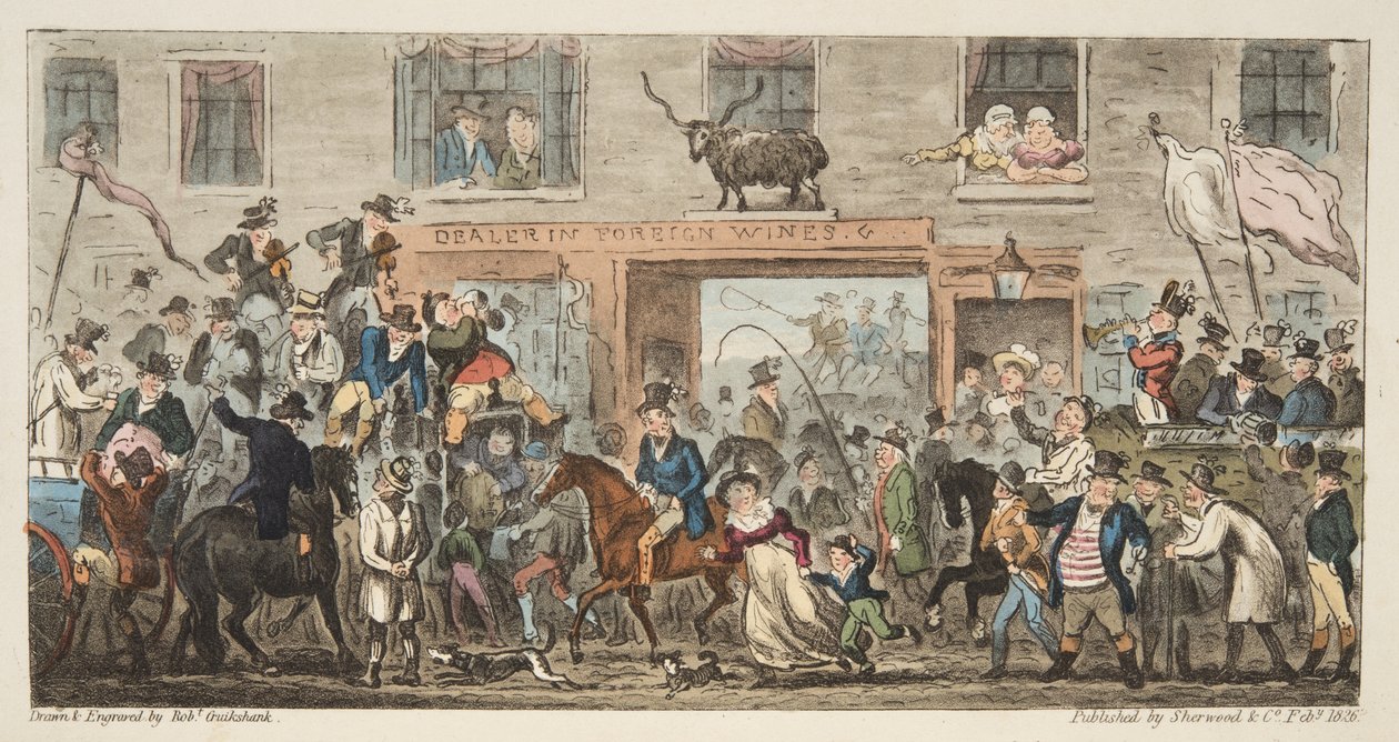 The Comical Procession from The English Spy, Gloucester to Berkeley, from The English Spy by Isaac Robert Cruikshank
