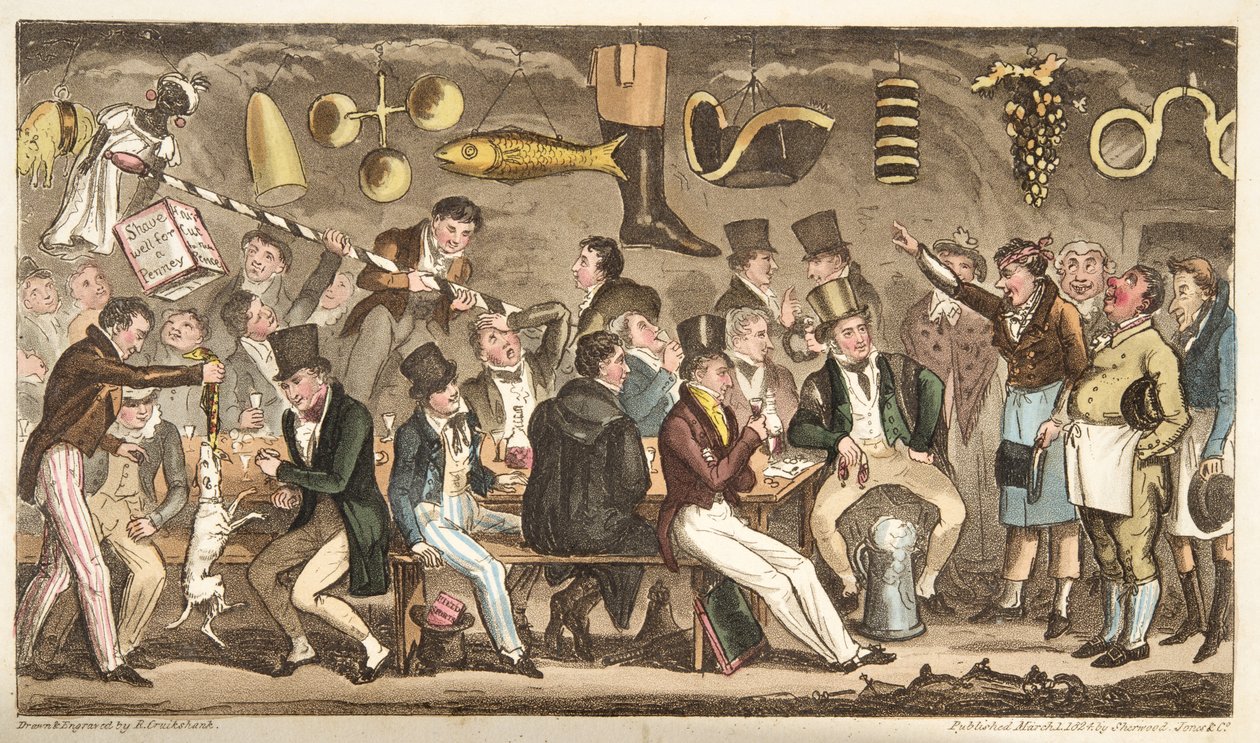 The Oppidans Museum, or Eton Court of Claims at the Christopher, from The English Spy, published London, 1824 by Isaac Robert Cruikshank