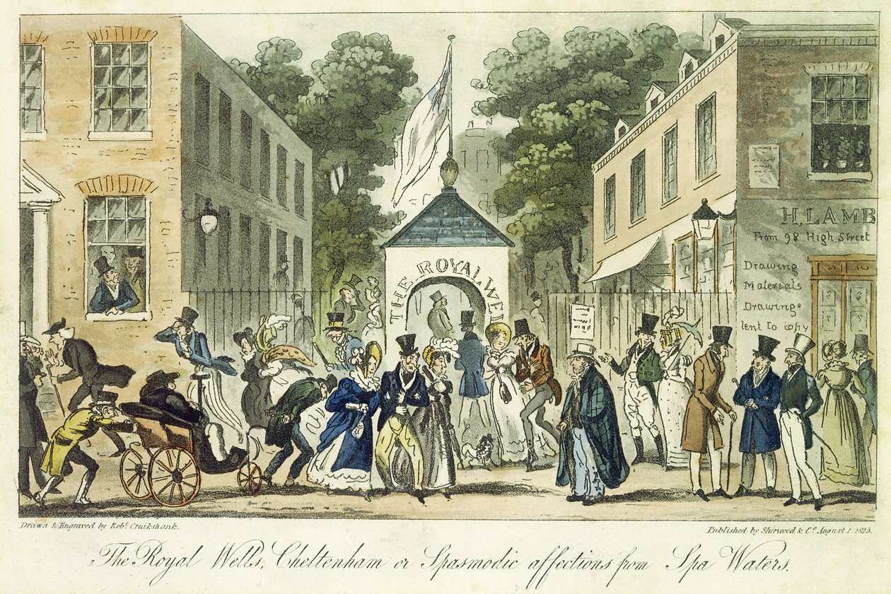 The Royal Wells, Cheltenham, or Spasmodic Affections for Spa Water, 1825 by Isaac Robert Cruikshank