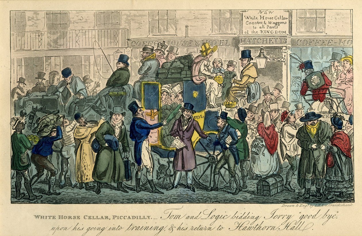 White Horse Cellar, Piccadilly From: 36 scenes from real life by Isaac Robert Cruikshank