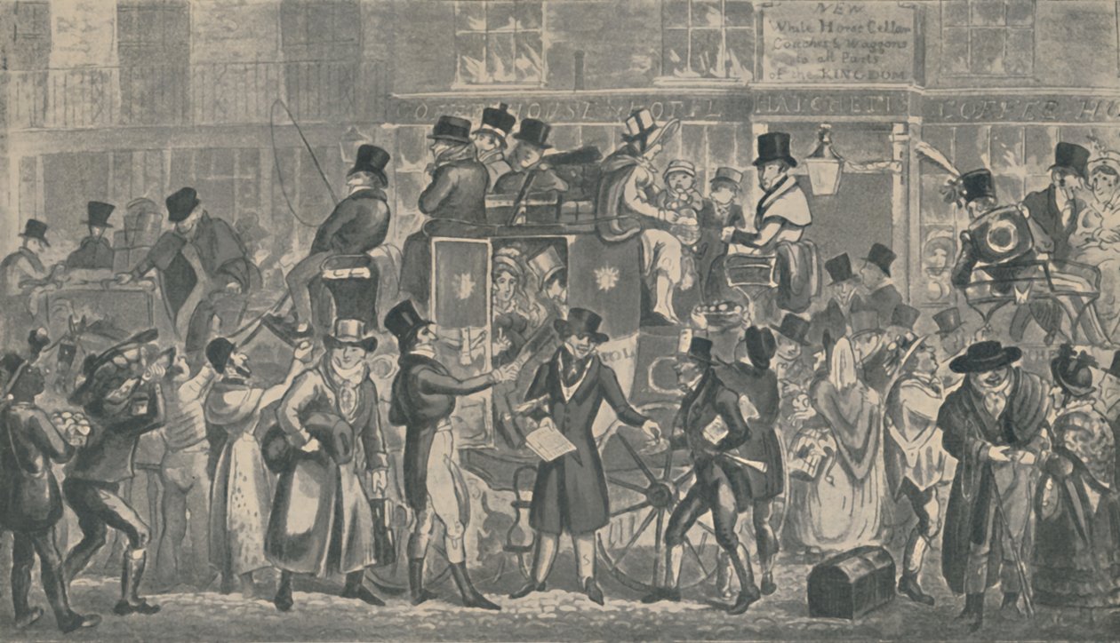 Outside White Horse Cellar, Piccadilly by Isaac, Robert and George Cruikshank