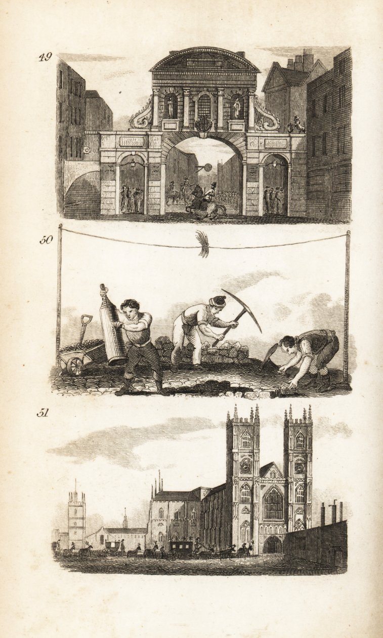 Temple Bar, Paviors and Westminster Abbey by Isaac Taylor