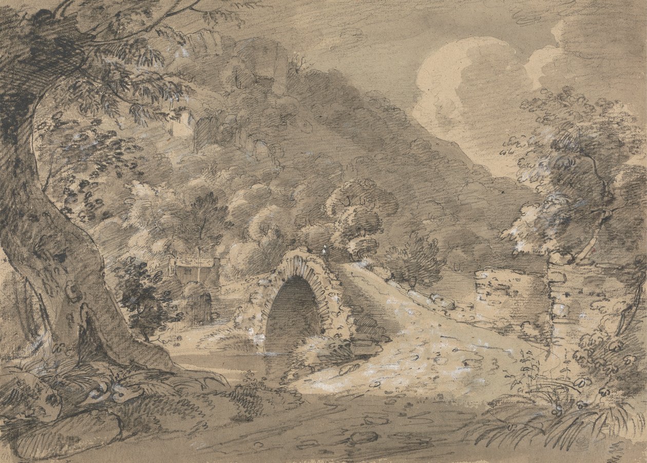 Mountainous Landscape with a Bridge and House by Isaac Weld