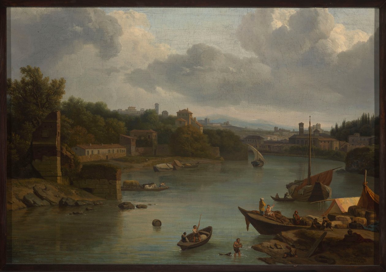 View of the Tiber from the South - Ripa Grande by Isaac de Moucheron