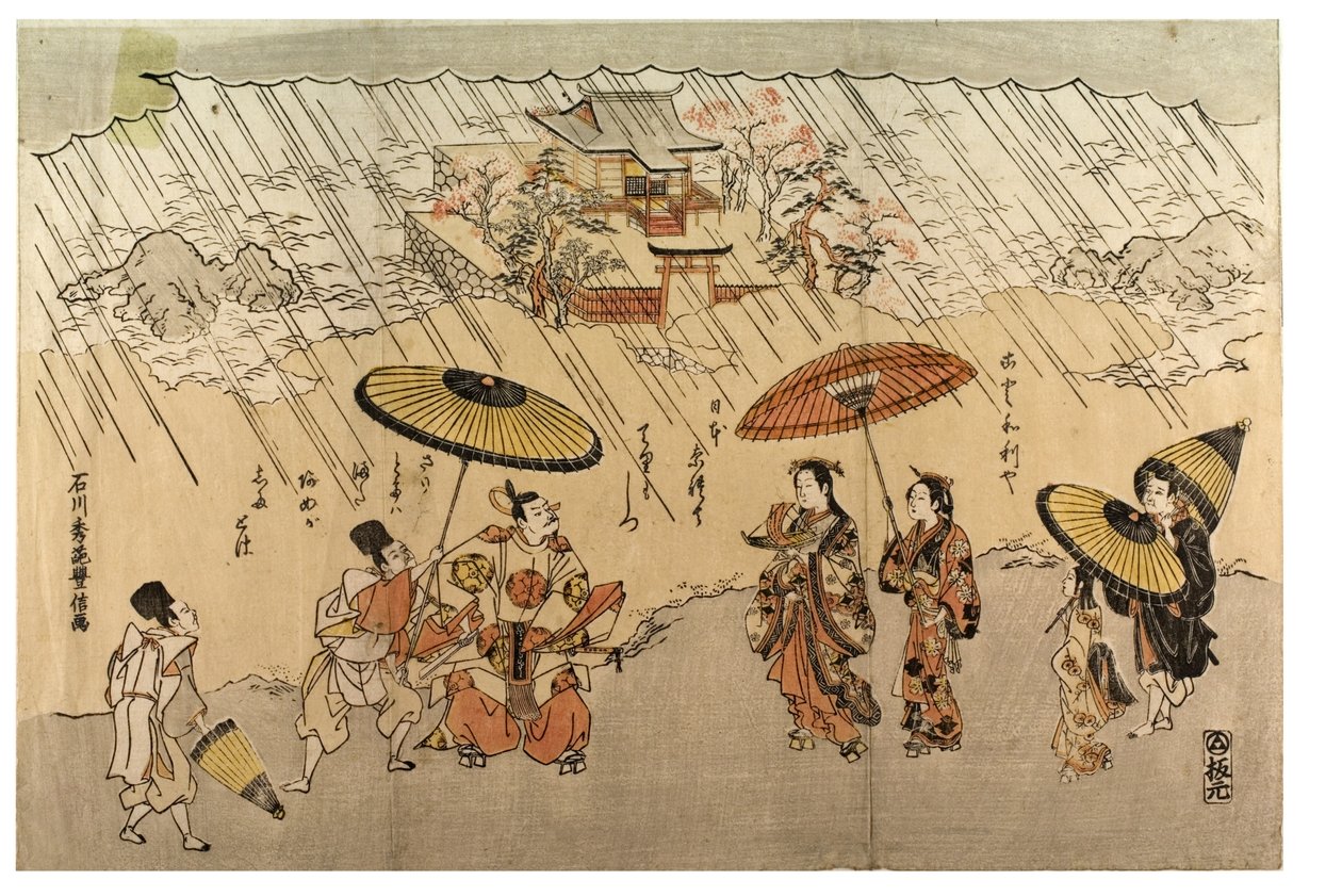 Shore Scene in Rain by Ishikawa Toyonobu
