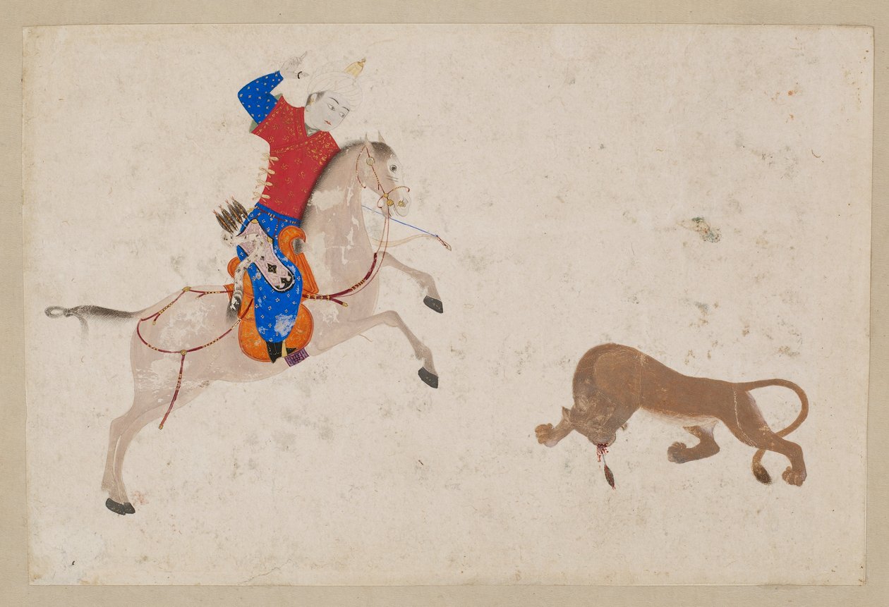 Horseman Slaying a Lion, from Bukhara or Tabriz, Uzbekistan by Islamic School