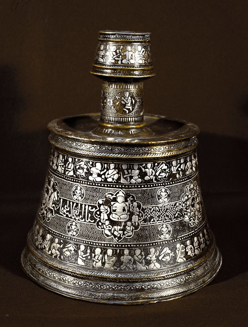 13th Century Silver and Copper Candlestick by Islamic School