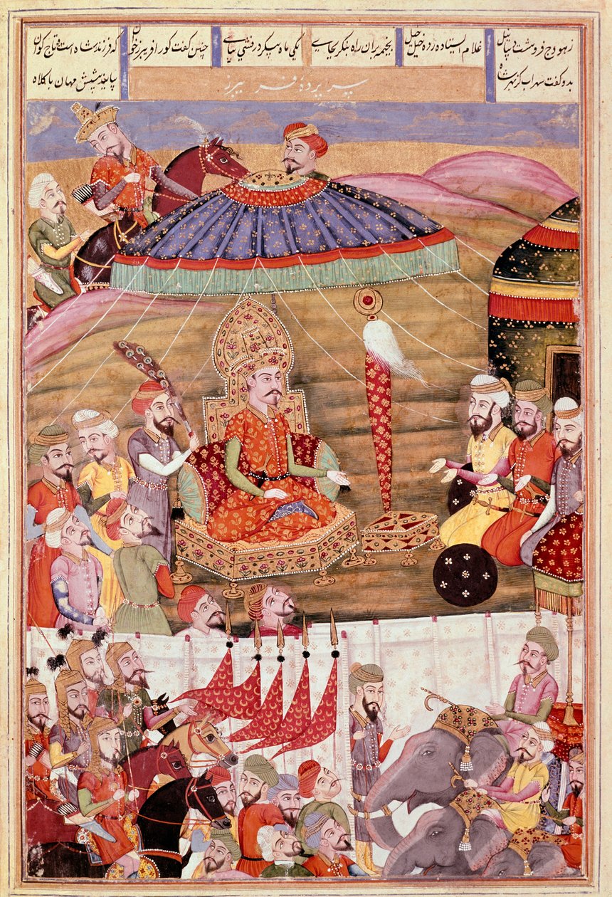 Sohrab looks again at the tent of Roustam. Persian miniature from a ...