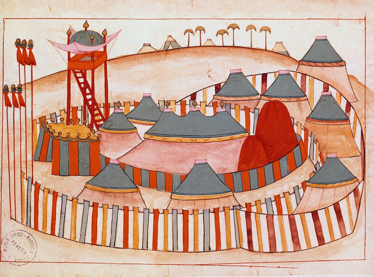 Military Camp of the Turks. Gouache on paper of the Islamic School (Ms 1671) 16th century Venice Museum Correr by Islamic School