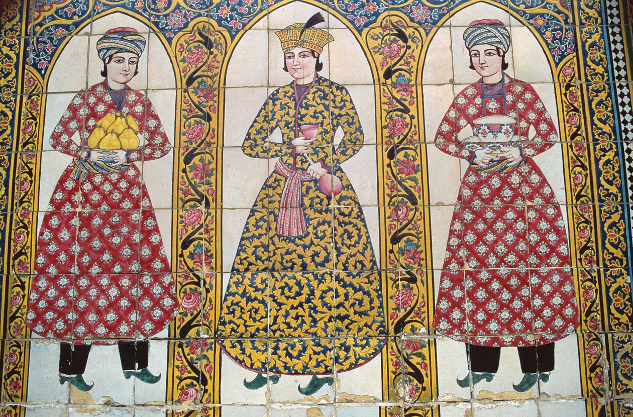 Tile panel illustrating traditional costumes by Islamic School