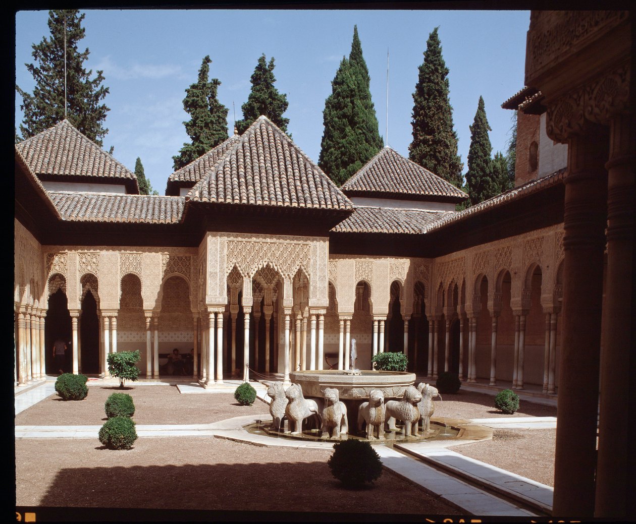 View of the Court of the Lions, main court of the Nasrid dynasty Palace of the Lions by Islamic School
