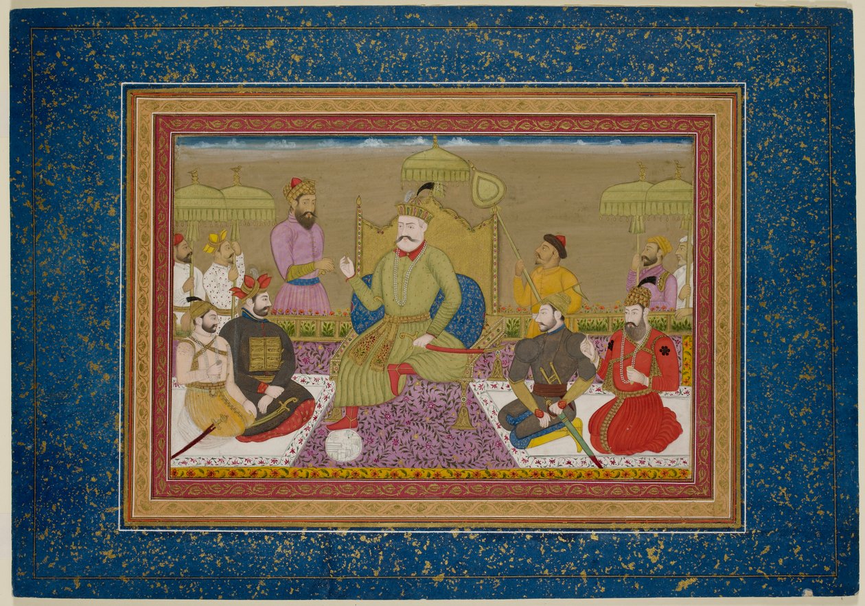 Yusuf Adil Shah enthroned with the next four monarchs of Bijapur, c.1750 (vellum) by Islamic School