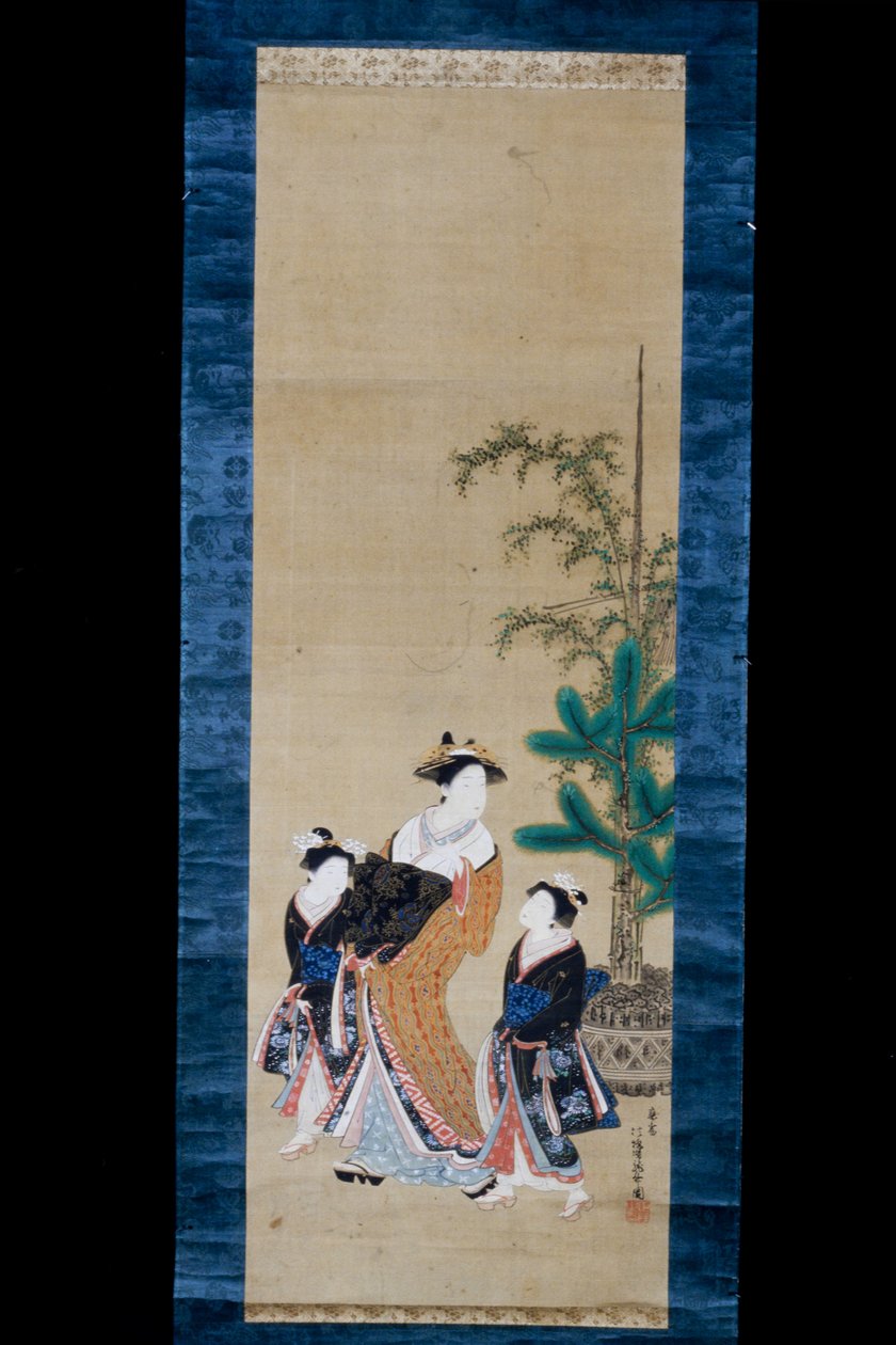 Courtesan with Two Attendants by Isoda Koryusai