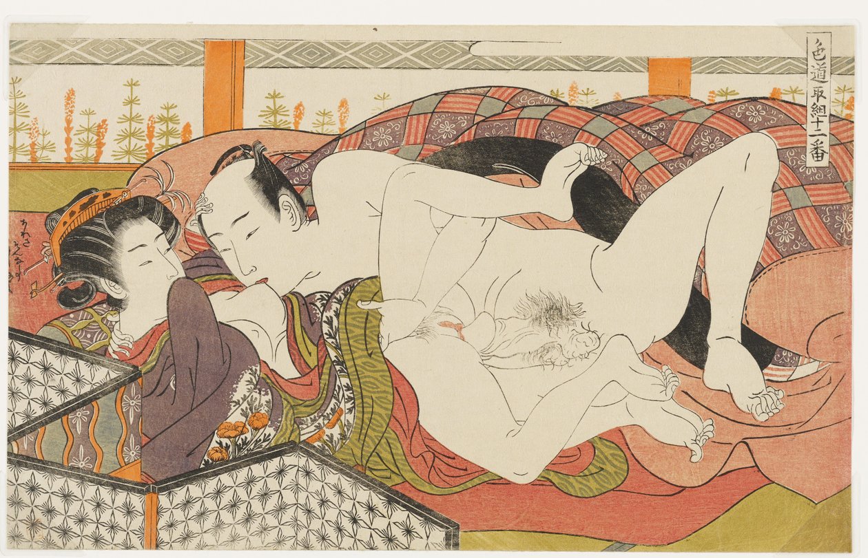 Kissing Her Breast, No. 9 from Twelve Bouts in the Way of Love by Isoda Koryusai