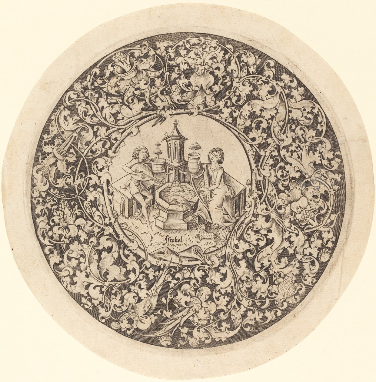 Circular Ornament with Musicians Playing near a Well by Israhel van Meckenem