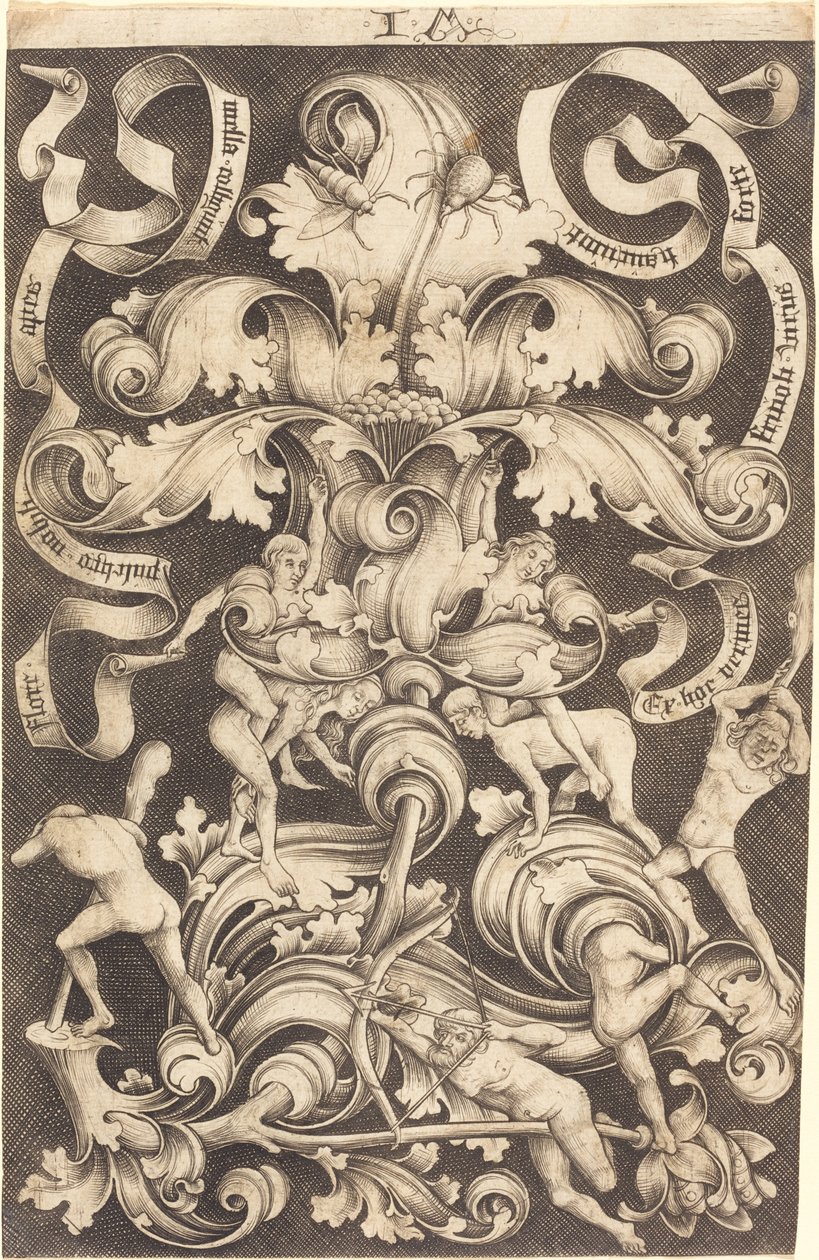 Ornament with Flower and Eight Wild Folk by Israhel van Meckenem
