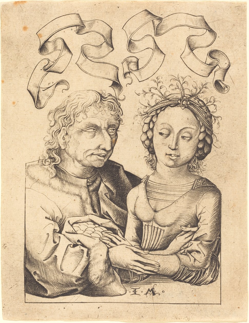 The Foolish Old Man and the Young Girl by Israhel van Meckenem after Master of the Housebook