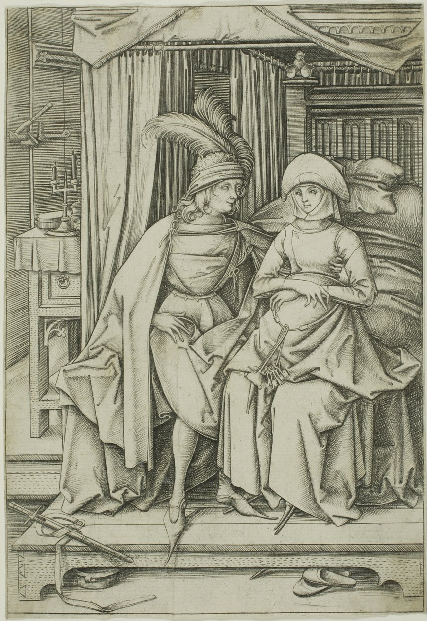 A Man and Woman Seated on a Bed by Israhel van Meckenem the younger