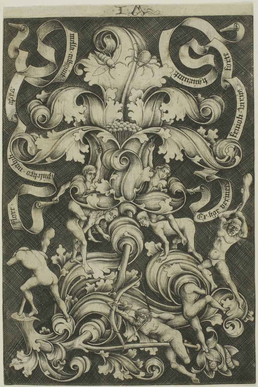 Ornament with Flower and Eight Wild Folk by Israhel van Meckenem the younger