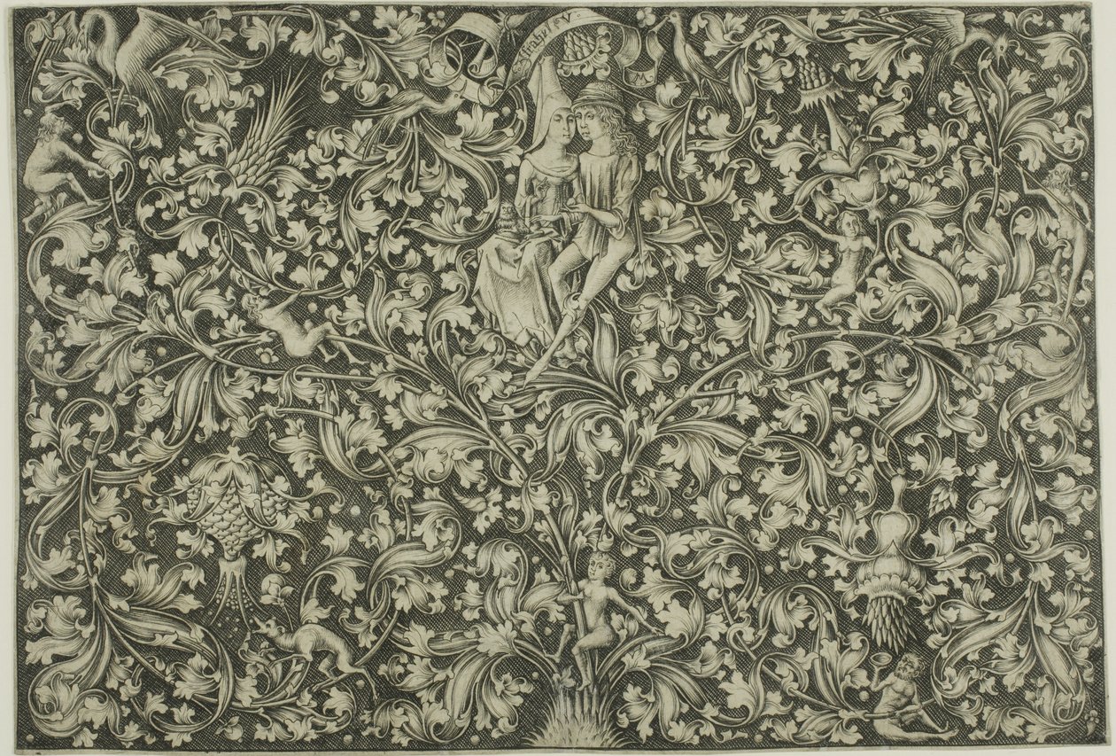 Ornamental Panel With Two Lovers by Israhel van Meckenem the younger