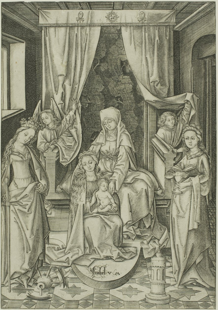 The Madonna with St. Anne, St. Catherine and St. Barbara by Israhel van Meckenem the younger