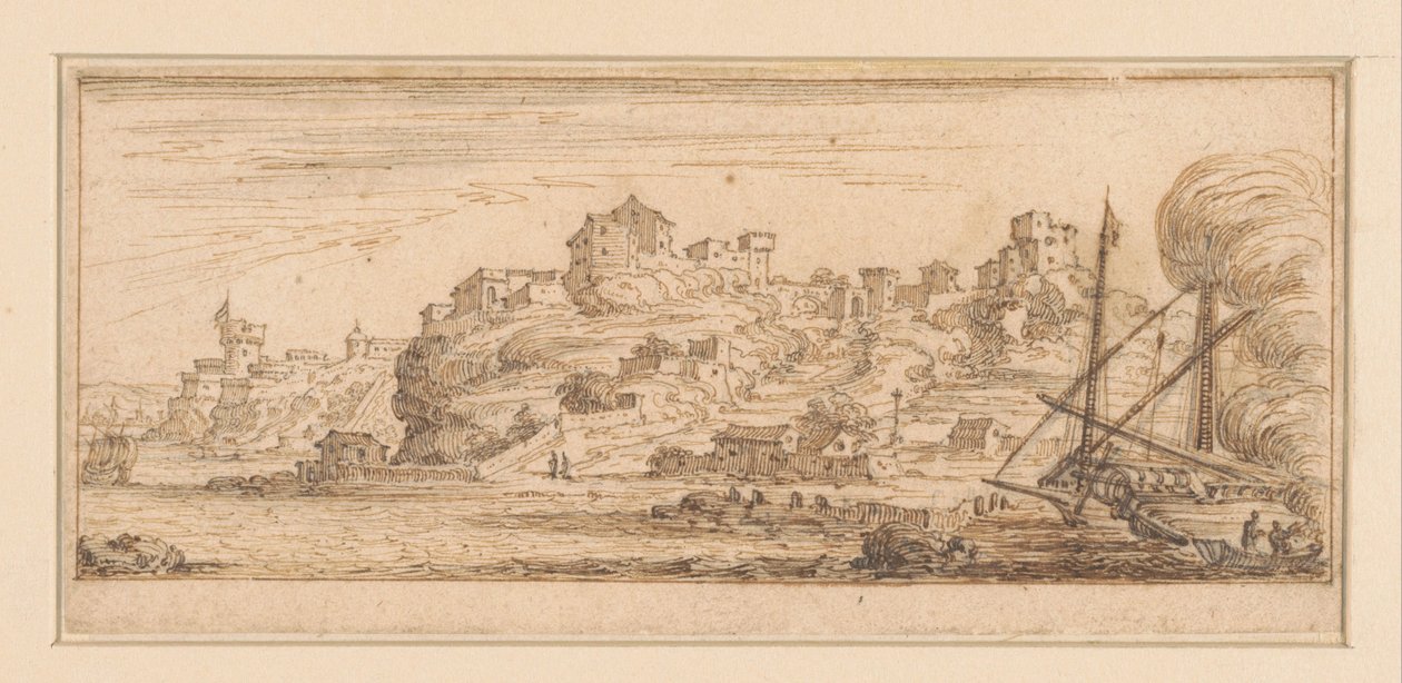 Coastal View with a Ship Being Repaired on the Right (Designs for a Print Series with Coastal Landscapes) by Israël Silvestre