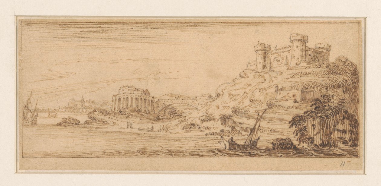 Coastal View with a Skipper in a Sailing Ship by Israël Silvestre
