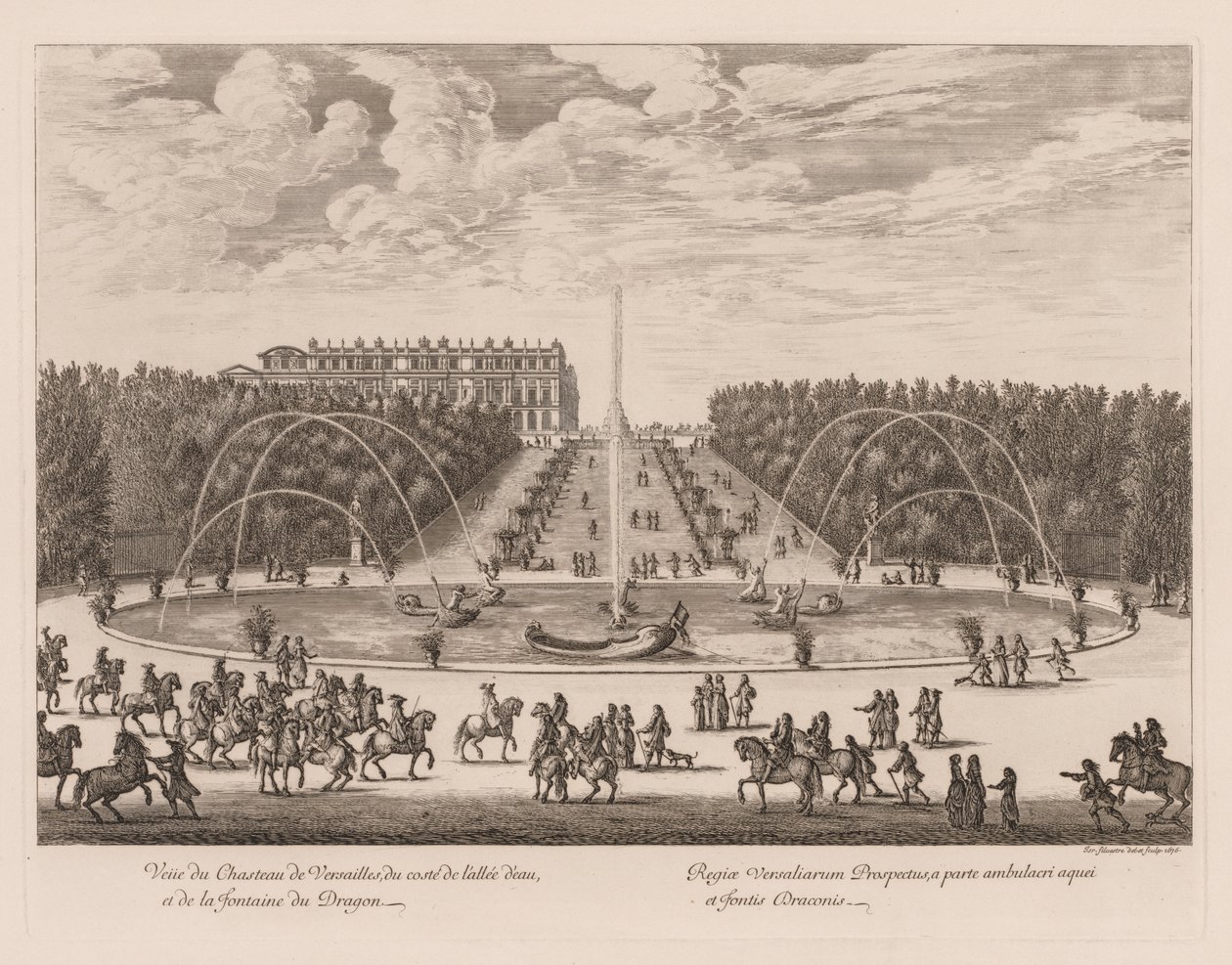 View of the Château de Versailles, from the Side of the Alley and the Dragon Fountain by Israël Silvestre