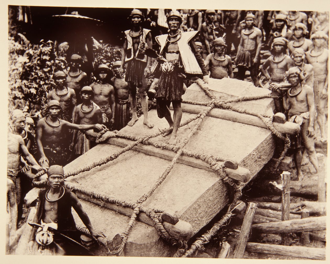 Nias People Transporting a Megalith, c.1920 by Italian Photographer