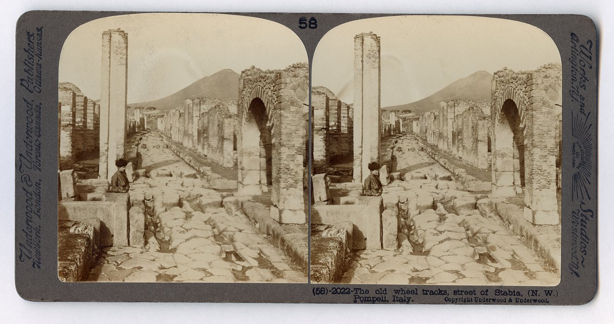 Old wheel tracks on the Stabian Street, Pompeii, from The Underwood Travel Library, 1895 by Italian Photographer