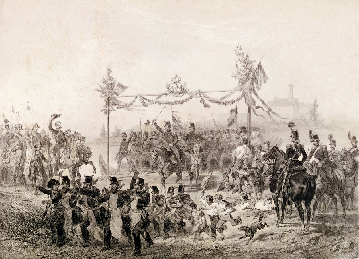 Charles-Albert I (1798-1849) Prince of Carignan in Charge of the Piedmontese Army Crossing the Tessin by Italian School
