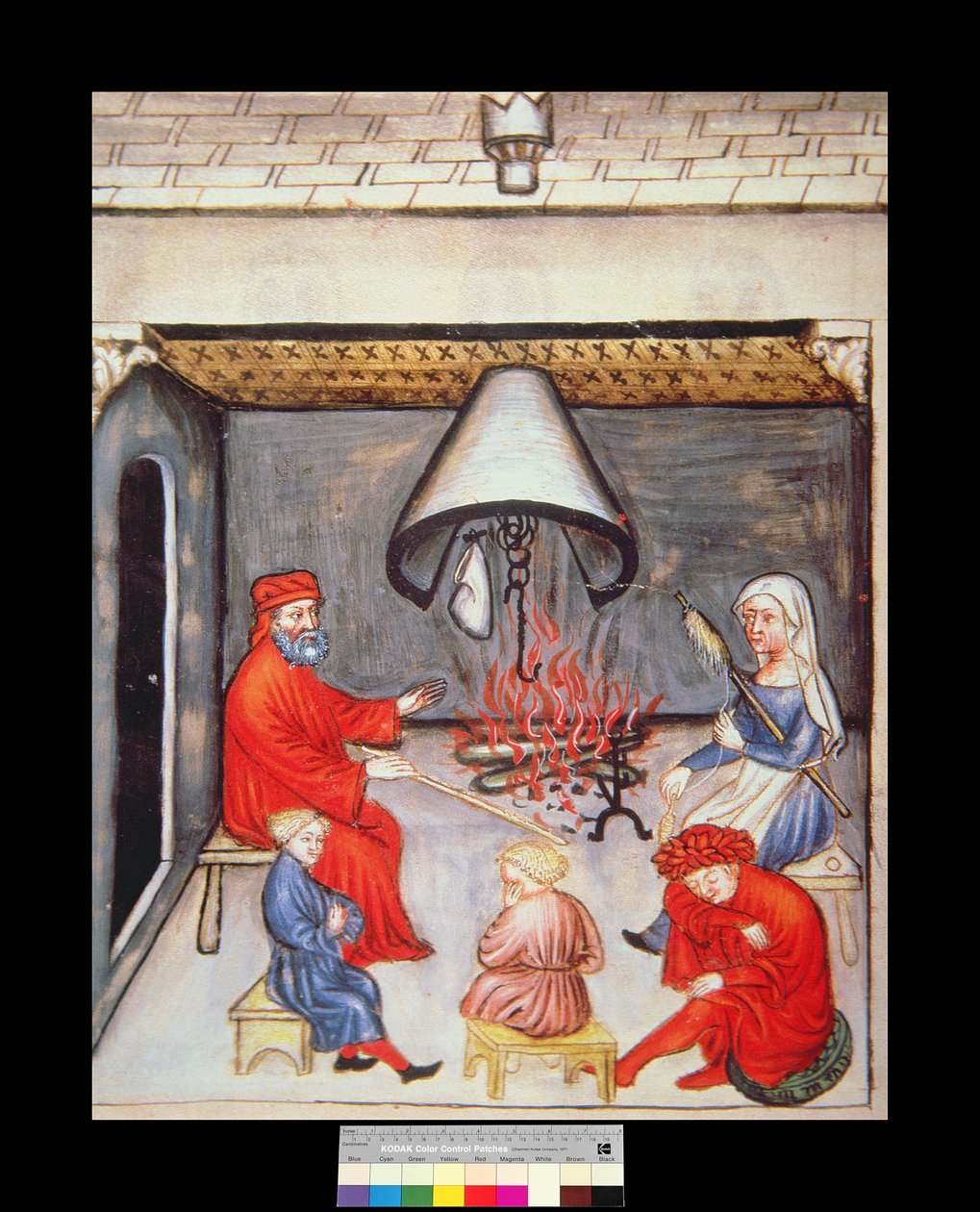 Conversation in Front of the Fire, illustration from Tacuinum Sanitatis Codex Vindobonensis by Italian School