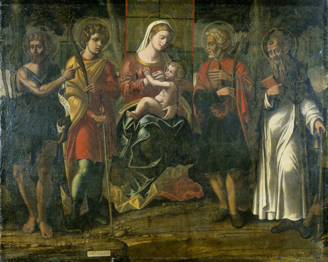 Madonna and Child with John the Baptist, Anthony and Other Saints by Italian School
