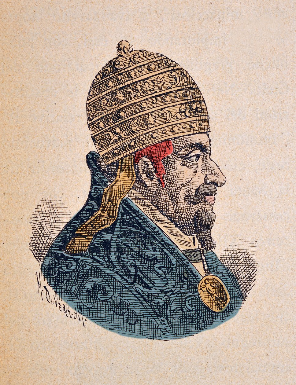 Portrait of Pope Clement X (Clemente or Clemens) (1670-1676), 1898 (engraving with later colouration) by Italian School