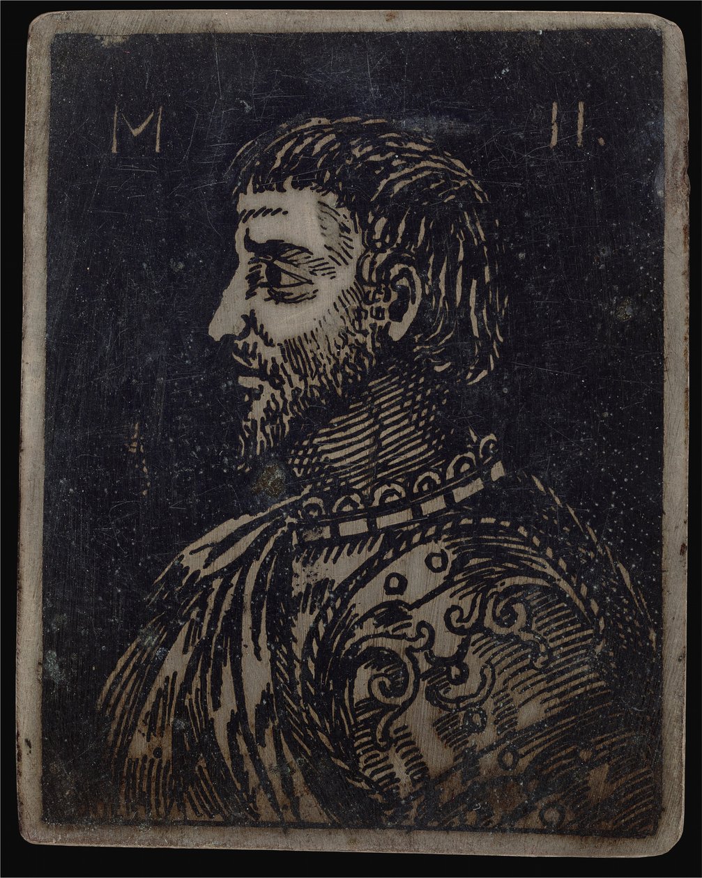 Bust of a Bearded Man with Ornate Breastplate Facing Left by Italian 16th Century